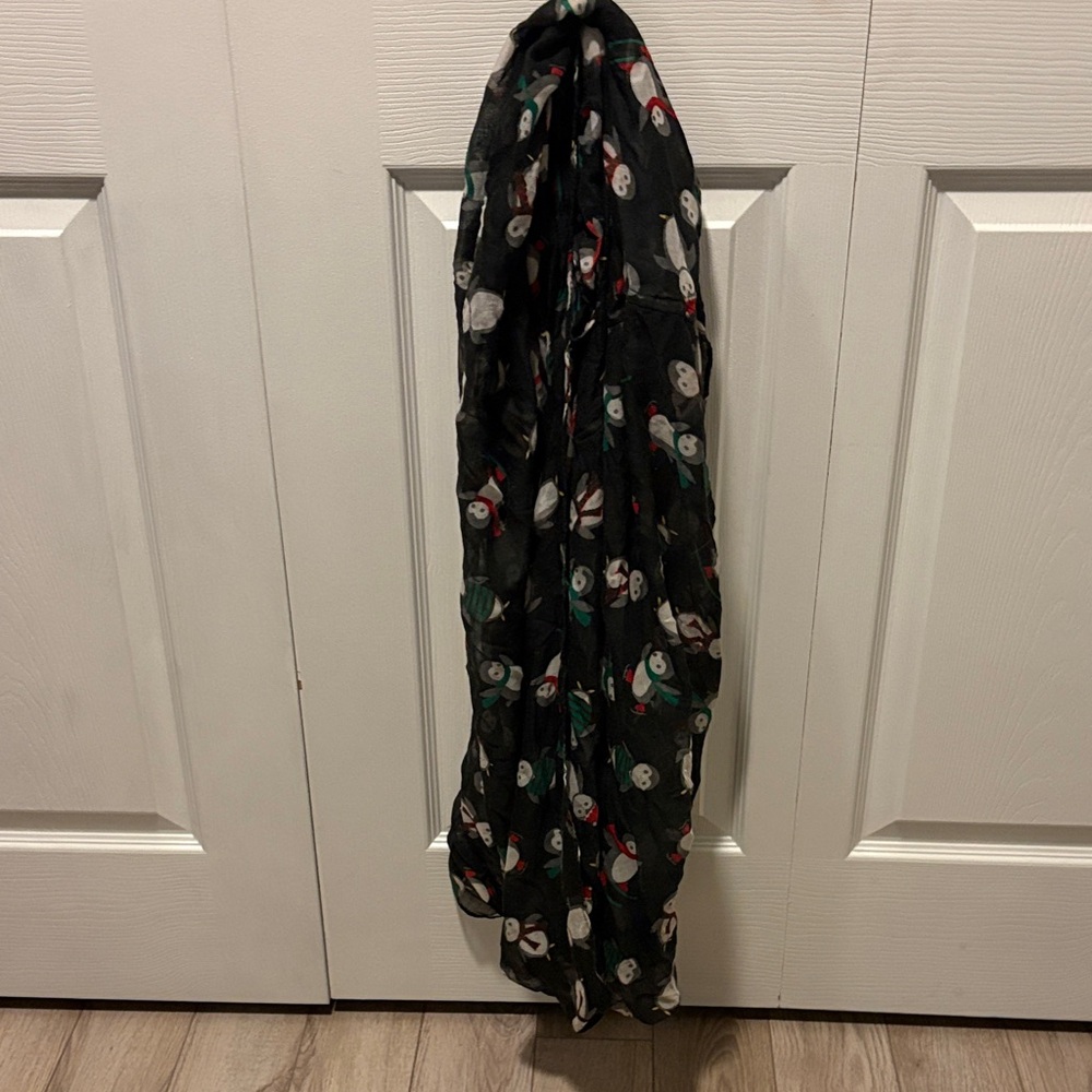 Black Scarf with Penguin Print